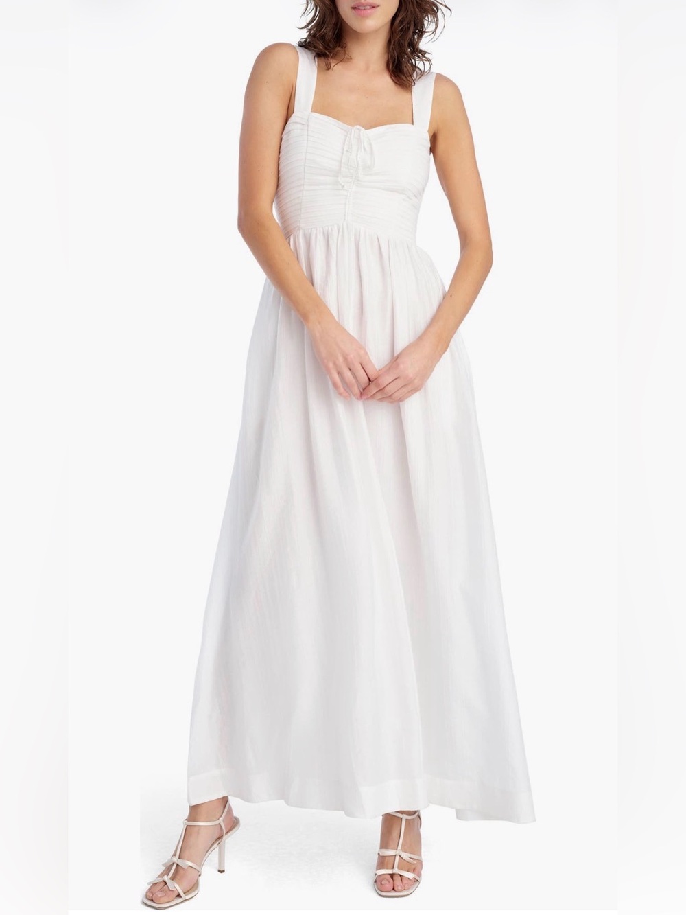 Favorite Daughter $348 The Pretty Pintuck Sleeveless Maxi Dress in white